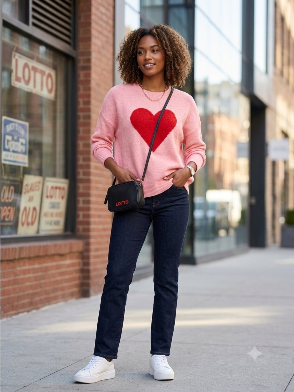 NWT Vince Camuto Pink Red Heart Sweater Small Medium Oversized Valentines Day